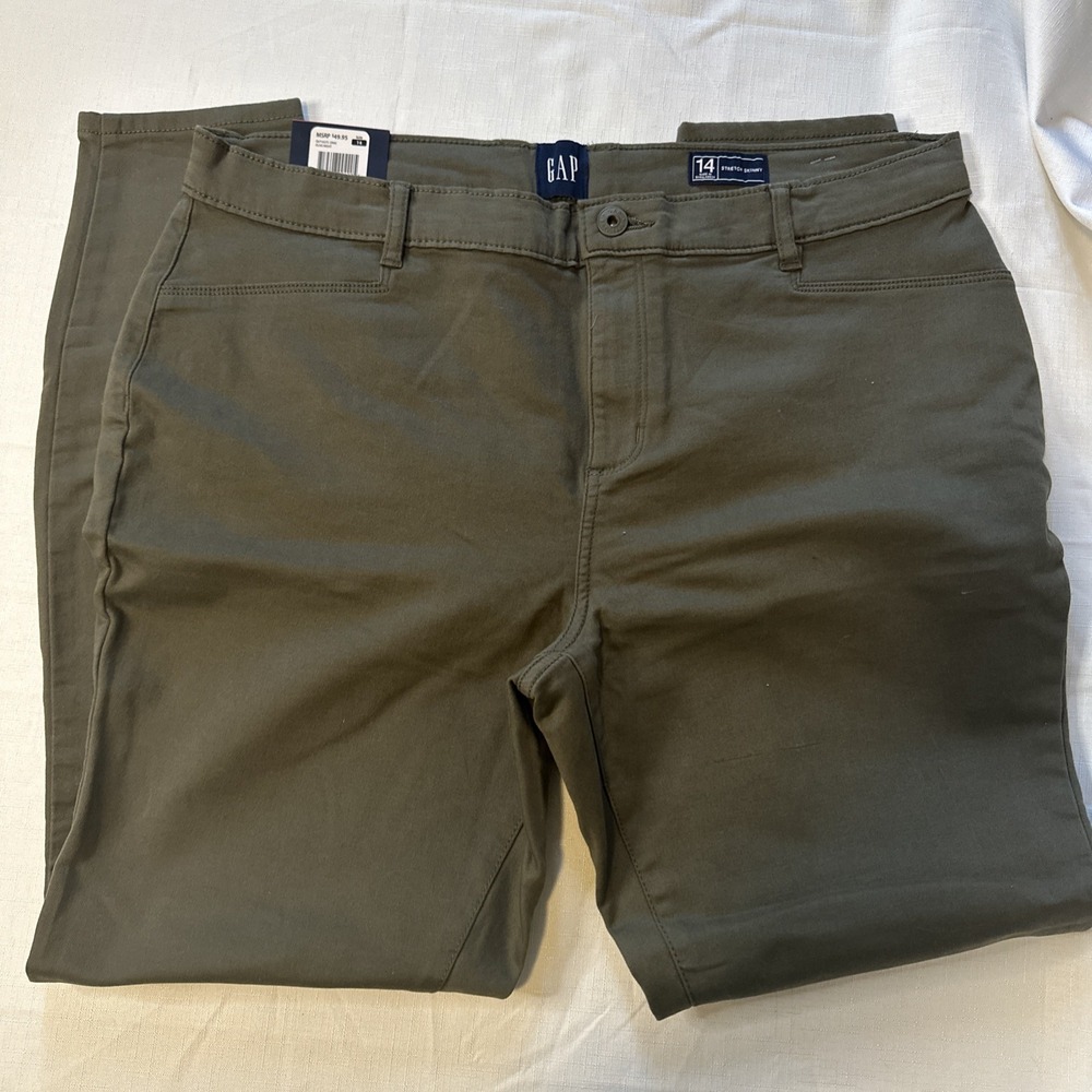Gap stretch skinny‎ olive green pants womens size 14
